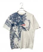 Quiksilverクイックシルバー）の古着「大判プリントTシャツ」｜ブルー×ホワイト