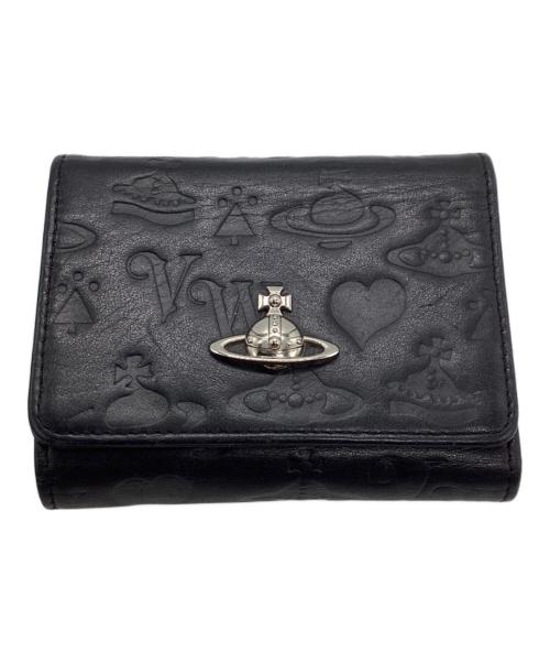 Vivienne Westwood（ヴィヴィアンウエストウッド）Vivienne Westwood (ヴィヴィアンウエストウッド) エンボス加工3つ折り財布 ブラックの古着・服飾アイテム