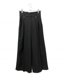 FRAY ID（フレイ アイディー）の古着「ベルトセットハイウエストタックパンツ／ウォッシャブル」｜ブラック