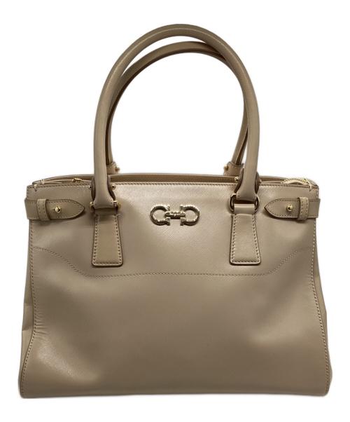 Salvatore Ferragamo（サルヴァトーレ フェラガモ）Salvatore Ferragamo (サルヴァトーレ フェラガモ) ダブルガンチーニ2wayトートバッグ ベージュの古着・服飾アイテム