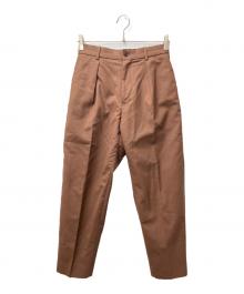 MARKAWARE（マーカウェア）の古着「FRONT PLEATS PEGTOP ORGANIC WOOL TROPICAL/フロントプリーツペグトップオーガニックウールトロピカル パンツ」｜ブラウン