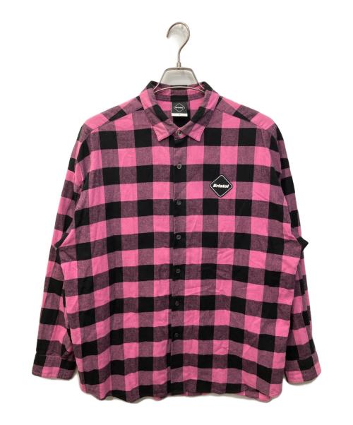 F.C.R.B.（エフシーレアルブリストル）F.C.R.B. (エフシーレアルブリストル) BIG LOGO FLANNEL BAGGY SHIRT/ビッグロゴフランネルバギーシャツ ブラック×ピンク サイズ:Sの古着・服飾アイテム