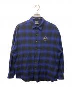 F.C.R.B.エフシーレアルブリストル）の古着「FLANNEL BIG LOGO BAGGY SHIRT/フランネルビッグロゴバギーシャツ」｜ブラック×ネイビー