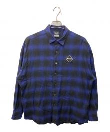 F.C.R.B.（エフシーレアルブリストル）の古着「FLANNEL BIG LOGO BAGGY SHIRT/フランネルビッグロゴバギーシャツ」｜ブラック×ネイビー
