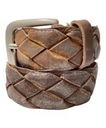 Maison Martin Margiela（メゾンマルタンマルジェラ）の古着「シルバーペイント加工レザーメッシュベルト」｜ブラウン