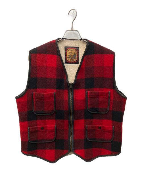 WOOLRICH（ウールリッチ）WOOLRICH (ウールリッチ) バッファローチェックウール裏ボアベスト レッド サイズ:Lの古着・服飾アイテム