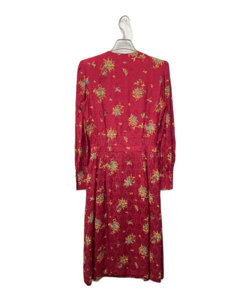 Christian Dior（クリスチャン ディオール）Christian Dior (クリスチャン ディオール) ヴィンテージ総柄カシュクールシルクワンピース レッド サイズ:9の古着・服飾アイテム
