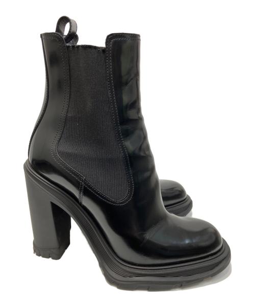 ALEXANDER McQUEEN（アレキサンダーマックイーン）ALEXANDER McQUEEN (アレキサンダーマックイーン) Leather Heeled Chelsea Boots/レザーヒールドチェルシーブーツ ブラック サイズ:38の古着・服飾アイテム