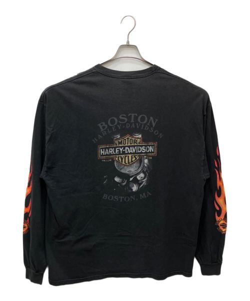 HARLEY-DAVIDSON（ハーレーダビッドソン）HARLEY-DAVIDSON (ハーレーダビッドソン) 00sファイヤーフレイムロングスリーブカットソー ブラック サイズ:2XLの古着・服飾アイテム
