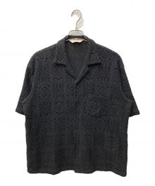 SASQUATCHfabrix.（サスクワッチファブリックス）の古着「KNIT LACE OPEN COLLAR H/S SHIRT/ニットレースオープンカラーハーフスリーブシャツ」｜ブラック