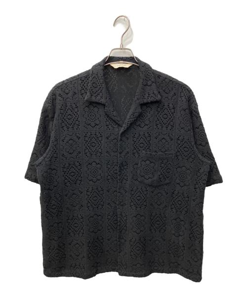 SASQUATCHfabrix.（サスクワッチファブリックス）SASQUATCHfabrix. (サスクワッチファブリックス) KNIT LACE OPEN COLLAR H/S SHIRT/ニットレースオープンカラーハーフスリーブシャツ ブラック サイズ:Lの古着・服飾アイテム