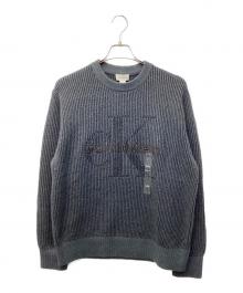 Calvin Klein Jeans（カルバンクラインジーンズ）の古着「インターシャロングスリーブクルーネックセーター」｜グレー×ブルー
