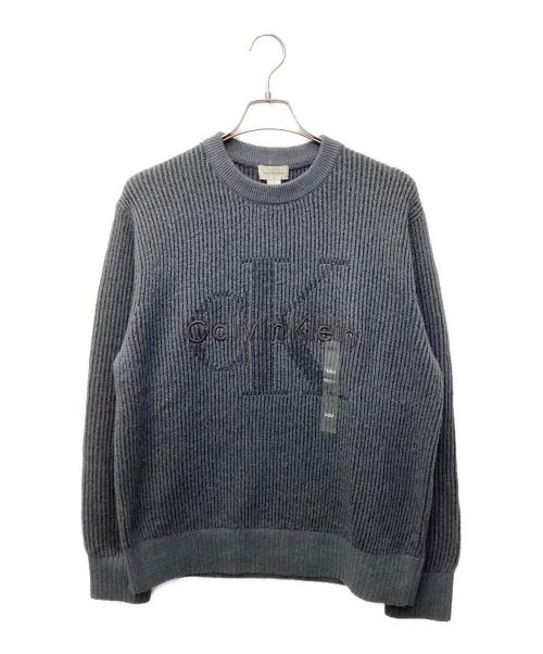 Calvin Klein Jeans（カルバンクラインジーンズ）Calvin Klein Jeans (カルバンクラインジーンズ) インターシャロングスリーブクルーネックセーター グレー×ブルー サイズ:Mの古着・服飾アイテム