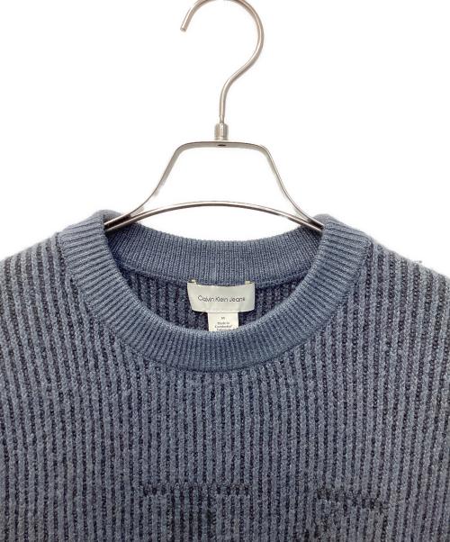 Calvin Klein Jeans（カルバンクラインジーンズ）Calvin Klein Jeans (カルバンクラインジーンズ) インターシャロングスリーブクルーネックセーター グレー×ブルー サイズ:Mの古着・服飾アイテム