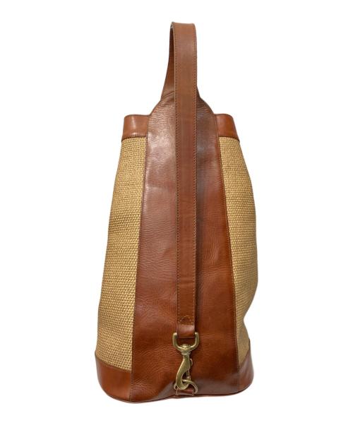 RALPH LAUREN（ラルフローレン）RALPH LAUREN (ラルフローレン) 巾着型ラフィアレザー切り替えワンショルダーバッグ ブラウン×ベージュの古着・服飾アイテム