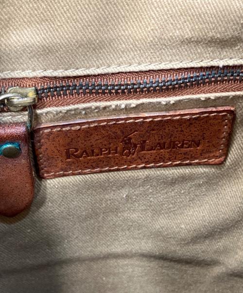 RALPH LAUREN（ラルフローレン）RALPH LAUREN (ラルフローレン) 巾着型ラフィアレザー切り替えワンショルダーバッグ ブラウン×ベージュの古着・服飾アイテム