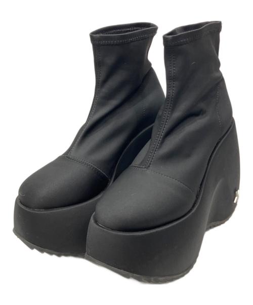 YELLO（イエロ）YELLO (イエロ) TOKYO BLACK PLATFORM SHORT BOOTS / プラットフォームショートブーツ ブラック サイズ:Mの古着・服飾アイテム