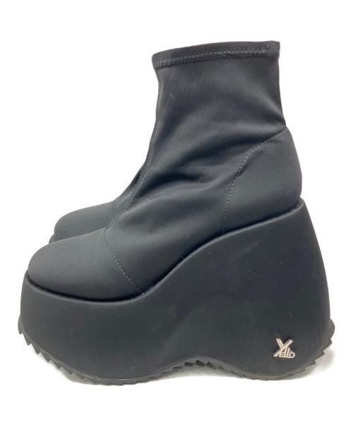 YELLO（イエロ）YELLO (イエロ) TOKYO BLACK PLATFORM SHORT BOOTS / プラットフォームショートブーツ ブラック サイズ:Mの古着・服飾アイテム