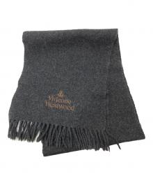 Vivienne Westwood（ヴィヴィアンウエストウッド）の古着「オーブ刺繍フリンジマフラー」｜グレー