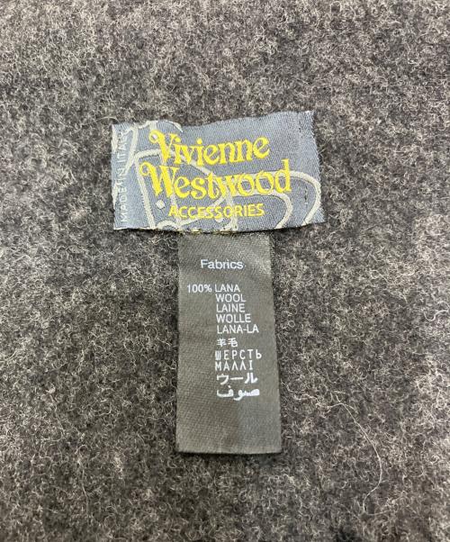 Vivienne Westwood（ヴィヴィアンウエストウッド）Vivienne Westwood (ヴィヴィアンウエストウッド) オーブ刺繍フリンジマフラー グレーの古着・服飾アイテム