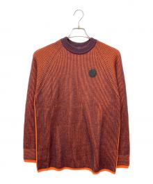 DIESEL（ディーゼル）の古着「モックネックリブワッペンニット」｜オレンジ×ボルドー