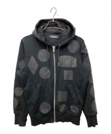 DIESEL（ディーゼル）の古着「レザーパッチジップパーカー」｜ブラック
