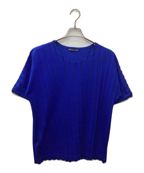 ISSEY MIYAKE MEN（イッセイミヤケメン）ISSEY MIYAKE MEN (イッセイミヤケメン) ストライププリーツTシャツ ブルー サイズ:4の古着・服飾アイテム