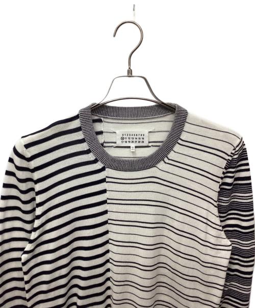 Maison Martin Margiela（メゾンマルタンマルジェラ）Maison Martin Margiela (メゾンマルタンマルジェラ) エルボーパッチコットンボーダーニットセーター ホワイト サイズ:Sの古着・服飾アイテム