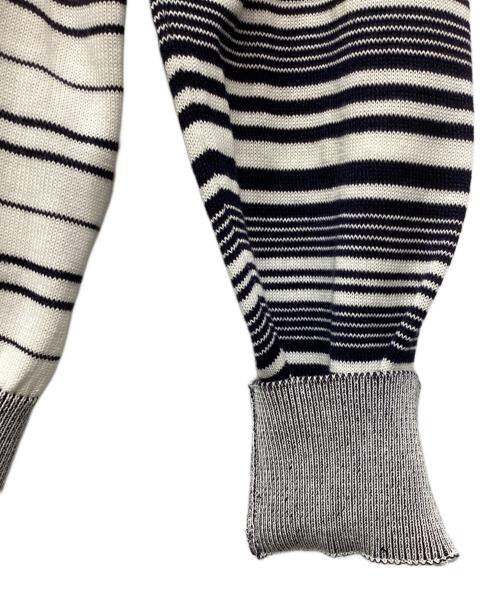 Maison Martin Margiela（メゾンマルタンマルジェラ）Maison Martin Margiela (メゾンマルタンマルジェラ) エルボーパッチコットンボーダーニットセーター ホワイト サイズ:Sの古着・服飾アイテム