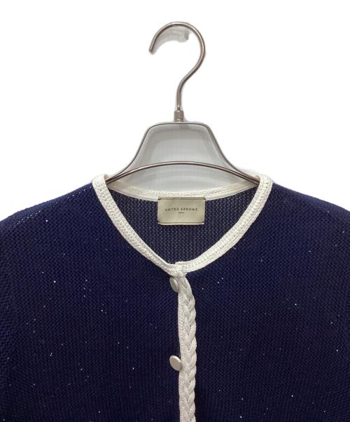 UNITED ARROWS（ユナイテッドアローズ）UNITED ARROWS (ユナイテッドアローズ) メッシュ スパンコール ニットカーディガン ―ウォッシャブル― ネイビー サイズ:表記なしの古着・服飾アイテム