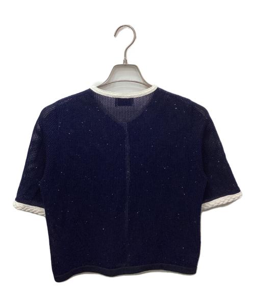 UNITED ARROWS（ユナイテッドアローズ）UNITED ARROWS (ユナイテッドアローズ) メッシュ スパンコール ニットカーディガン ―ウォッシャブル― ネイビー サイズ:表記なしの古着・服飾アイテム