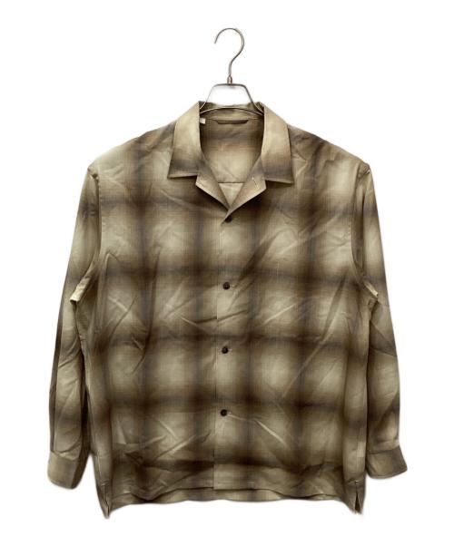 BEAMS（ビームス）BEAMS (ビームス) オープンカラーシャツ SUPER120尾州ウール100% ブラウン×ベージュ サイズ:Mの古着・服飾アイテム