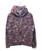 A BATHING APEアベイシングエイプ）の古着「Double Shark Full Zip Hoodie/ダブルシャークフルジップフーディー」｜パープル