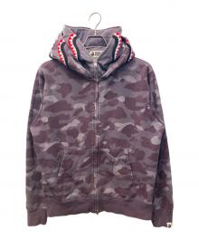 A BATHING APE（アベイシングエイプ）の古着「Double Shark Full Zip Hoodie/ダブルシャークフルジップフーディー」｜パープル
