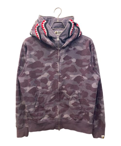 A BATHING APE（アベイシングエイプ）A BATHING APE (アベイシングエイプ) Double Shark Full Zip Hoodie/ダブルシャークフルジップフーディー パープル サイズ:Lの古着・服飾アイテム