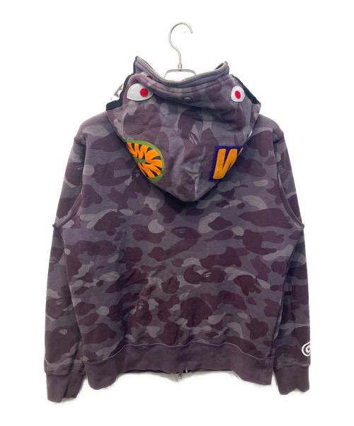 A BATHING APE（アベイシングエイプ）A BATHING APE (アベイシングエイプ) Double Shark Full Zip Hoodie/ダブルシャークフルジップフーディー パープル サイズ:Lの古着・服飾アイテム