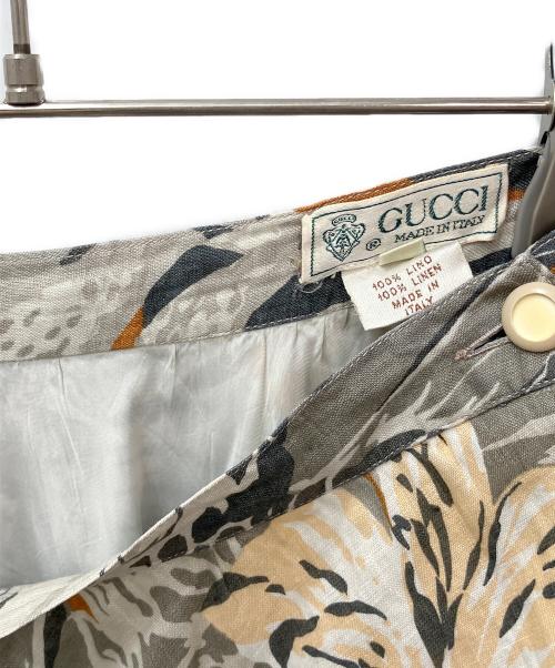 GUCCI（グッチ）GUCCI (グッチ) ボタニカル柄リネンフレアスカート グレー サイズ:42の古着・服飾アイテム