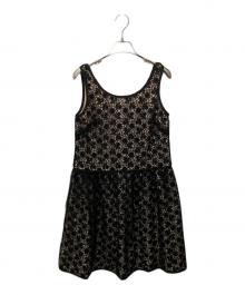 RED VALENTINO（レッドヴァレンティノ）の古着「ジャガードノースリーブワンピース」｜ブラック