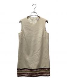 RED VALENTINO（レッドヴァレンティノ）の古着「ウールノースリーブワンピース」｜ベージュ