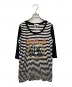 Hysteric Glamourヒステリックグラマー）の古着「New York Dolls print border long T-shirt」｜ホワイト×ブラック