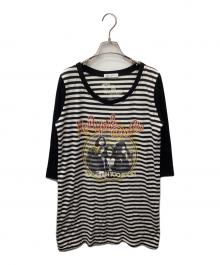 Hysteric Glamour（ヒステリックグラマー）の古着「New York Dolls print border long T-shirt」｜ホワイト×ブラック