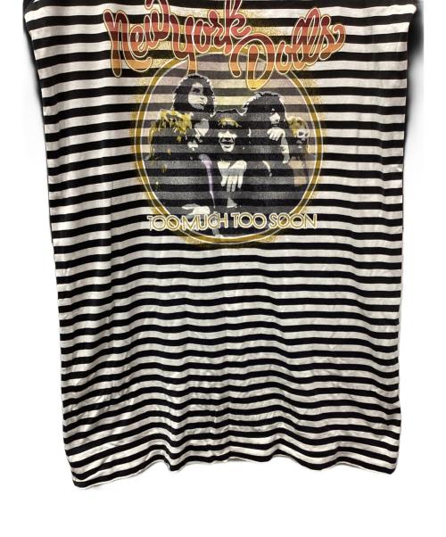 Hysteric Glamour（ヒステリックグラマー）Hysteric Glamour (ヒステリックグラマー) New York Dolls print border long T-shirt ホワイト×ブラック サイズ:Freeの古着・服飾アイテム