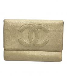 CHANEL（シャネル）の古着「キャビアスキンココマーク2つ折り財布」｜アイボリー