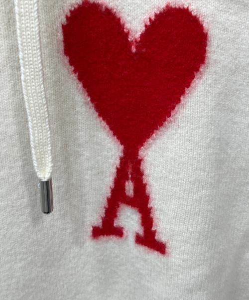 AMI Alexandre Mattiussi（アミアレクサンドルマテュッシ）AMI Alexandre Mattiussi (アミアレクサンドルマテュッシ) AMI DE COEUR KNIT HOODIE（ニットパーカー） ホワイト サイズ:Sの古着・服飾アイテム