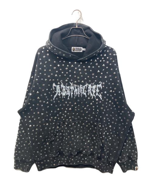 A BATHING APE（アベイシングエイプ）A BATHING APE (アベイシングエイプ) Studded Logo Relaxed Fit Pullover Hoodie/スタッズロゴリラックスフィットプルオーバーフーディー ブラック サイズ:2XLの古着・服飾アイテム