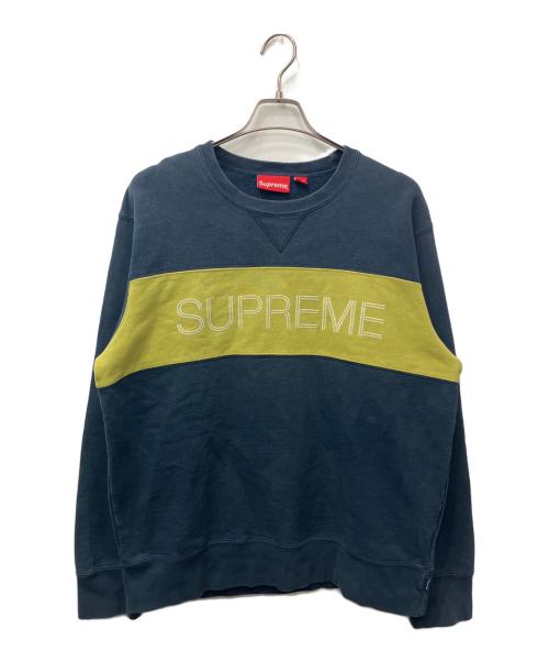 SUPREME（シュプリーム）Supreme (シュプリーム) zig zag stitch panel crewneck　(ジグザグ　スティッチパネルクルーネック) ネイビー サイズ:Lの古着・服飾アイテム