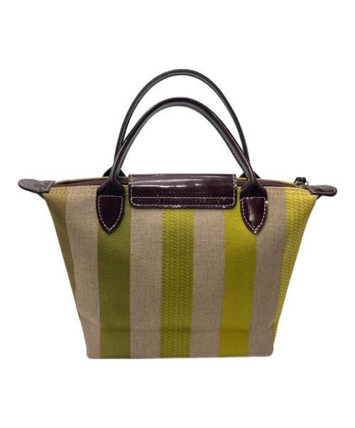 LONGCHAMP（ロンシャン）LONGCHAMP (ロンシャン) オンブル ストライプ ハンドバッグ 黄緑の古着・服飾アイテム