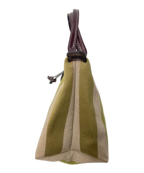LONGCHAMP（ロンシャン）LONGCHAMP (ロンシャン) オンブル ストライプ ハンドバッグ 黄緑の古着・服飾アイテム