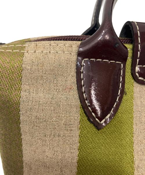 LONGCHAMP（ロンシャン）LONGCHAMP (ロンシャン) オンブル ストライプ ハンドバッグ 黄緑の古着・服飾アイテム
