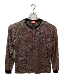 DIESEL（ディーゼル）の古着「T-OVERT / デストロイヘンリーネックカットソー」｜ブラウン×ブラック